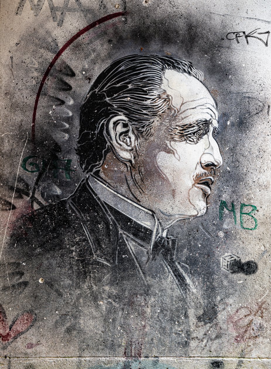 Don Corleone Played by Marlon Brando by C215, Viuccaria Market by Benjamin Baud
