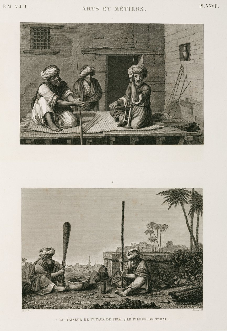 Pipe stem makers and tobacco pounders, Egypt, c 1798 by Unbekannt