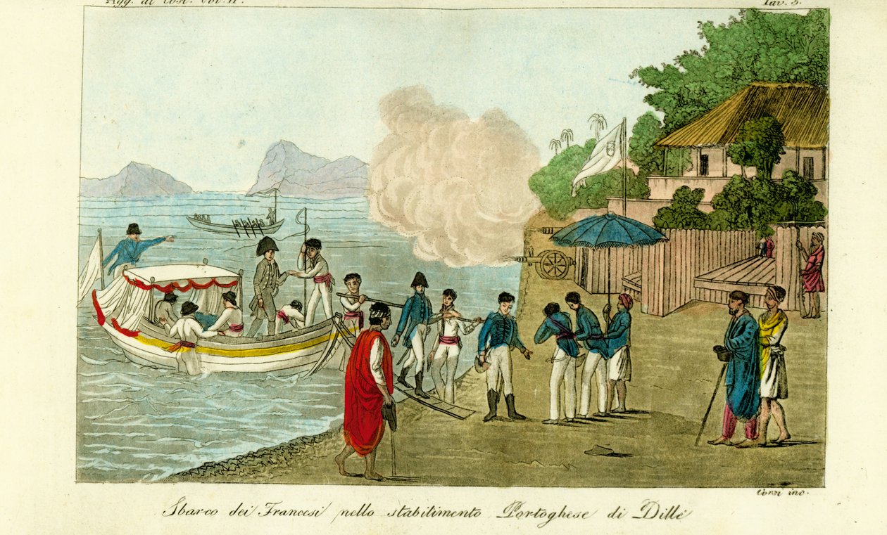 First arrival at the Portuguese settlement at Dille, Timor, now Dili, East Timor by Unbekannt