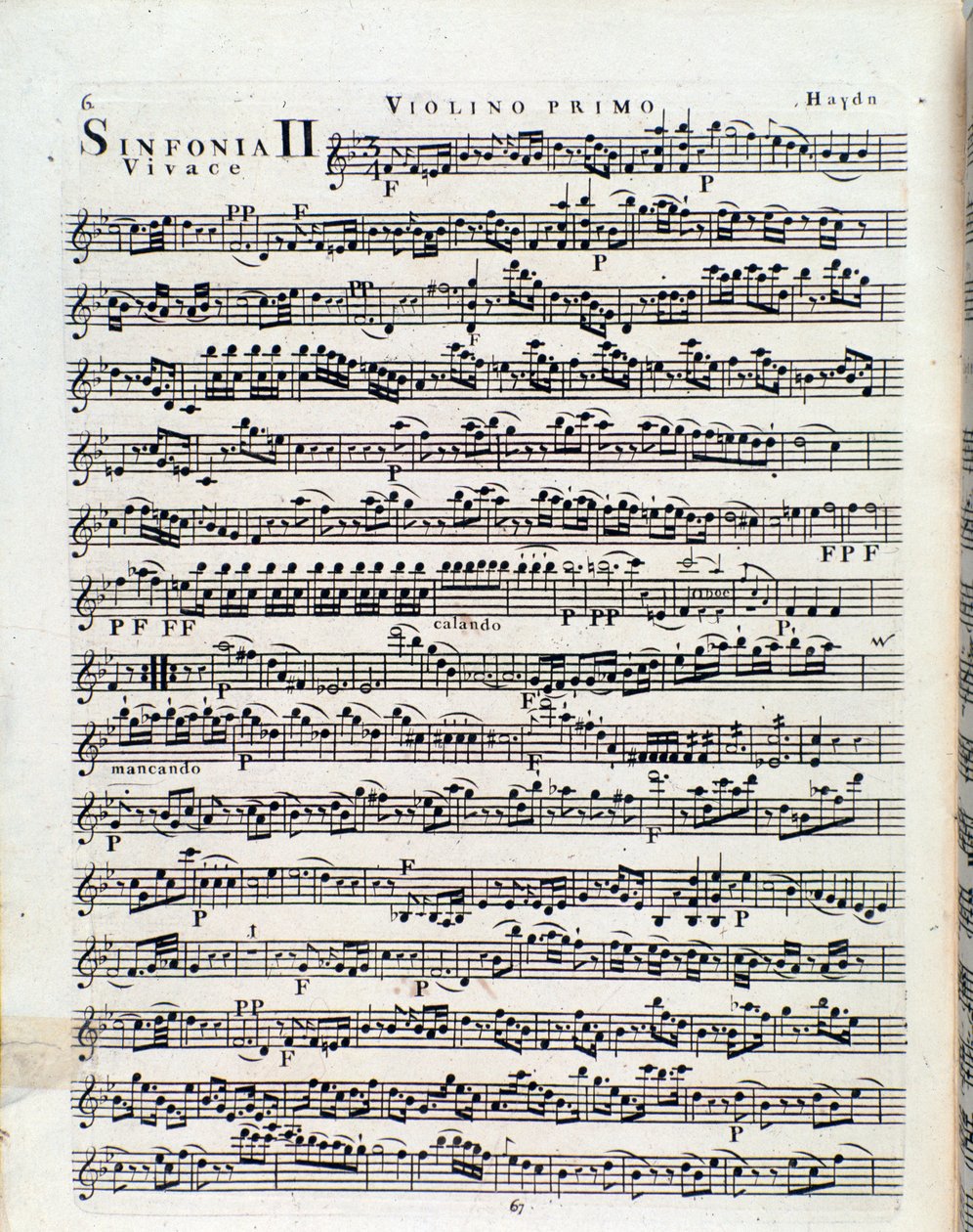 First Page of Musical Score for Violin in Symphony No. 2 by J. Haydn by Unbekannter Künstler
