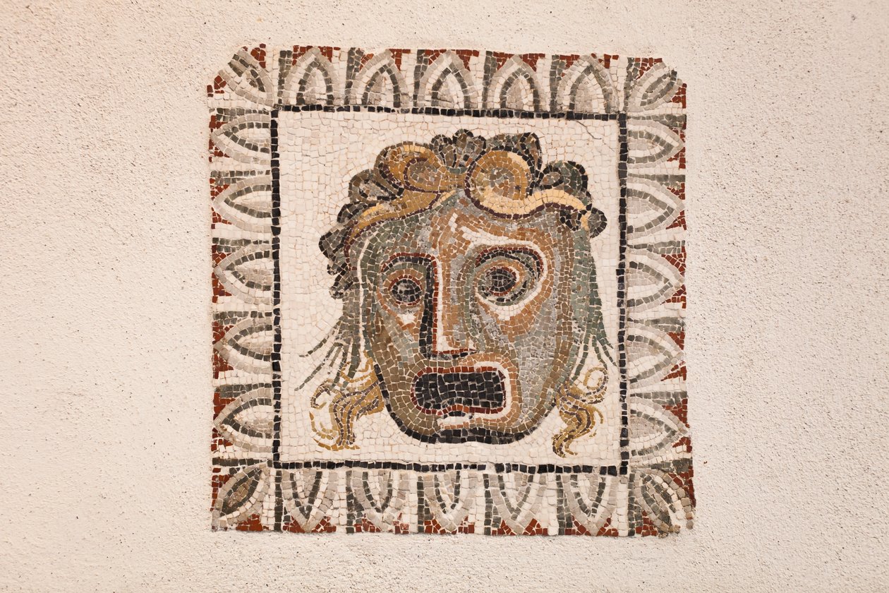 Floor mosaic depicting a Dionysus mask, from a Roman villa near Via Ruffinella in Rome, National Museum of Rome, Rome, Italy by Unbekannter Künstler