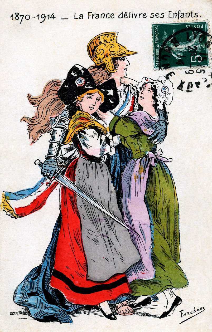France delivering her children (Alsace and Moselle, Lorraine), postcard by Fercham by Unbekannt