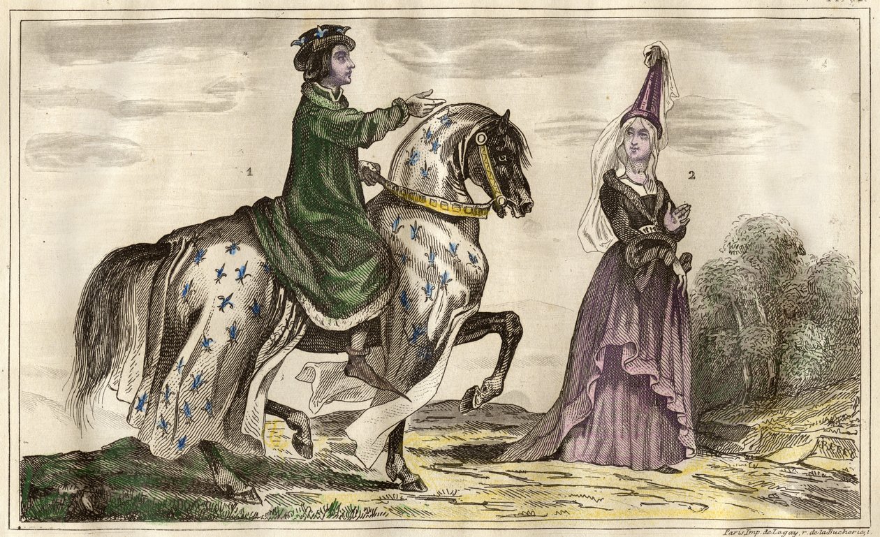 French King Charles IV and Jeanne de Flandre, Countess of Montfort, Engraving by Rebel by Unbekannt