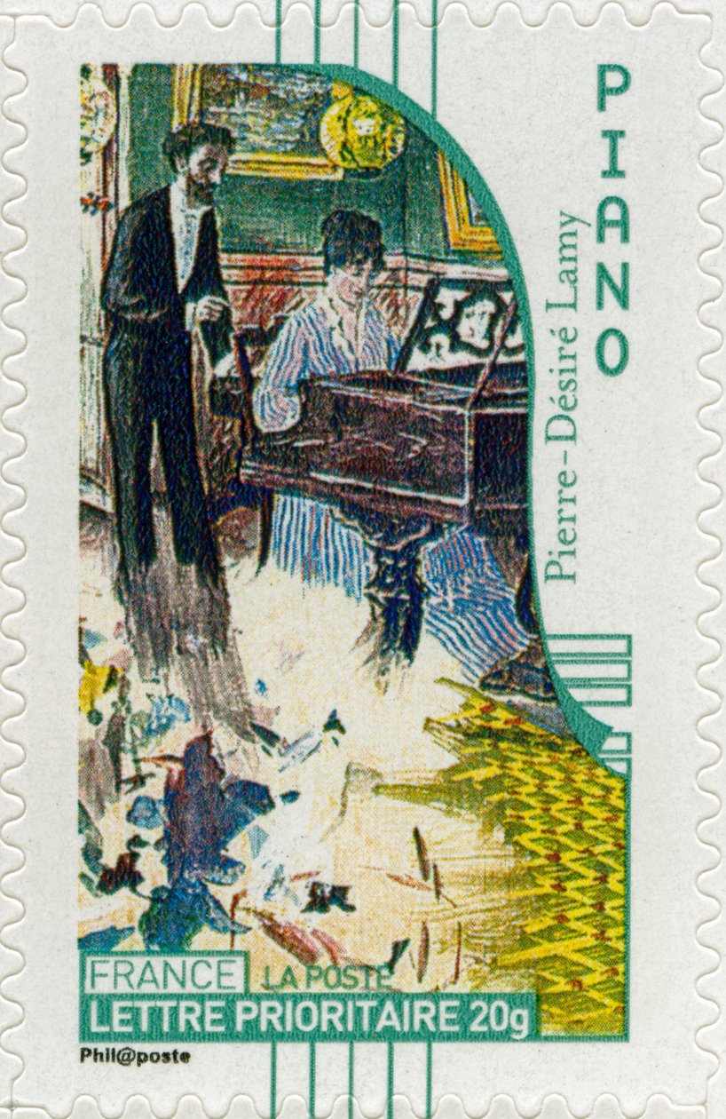 French Postage Stamp Showing a Female Pianist, from a Painting by French Artist Pierre-Désiré Lamy by Unbekannt