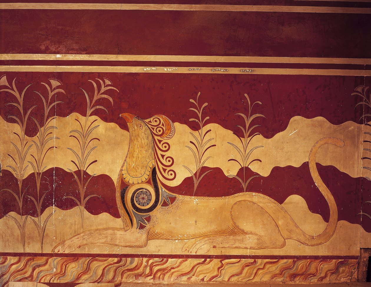 Fresco on a wall, Throne Hall, Palace Of Minos, Knossos, Crete, Greece by Benjamin Baud