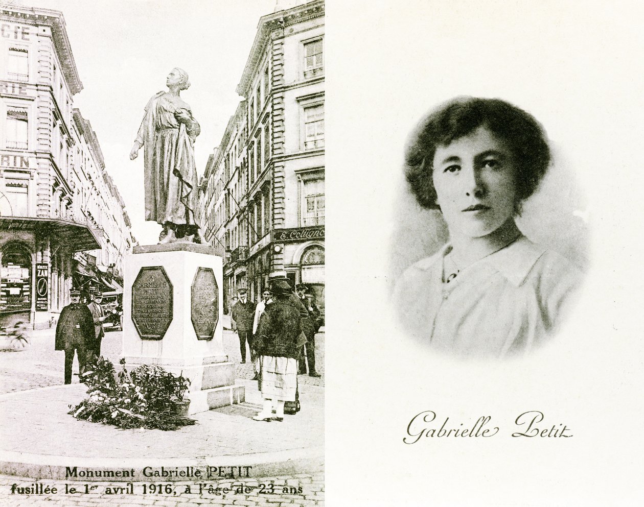 Gabrielle Petit and the monument erected in her honour in Brussels, commemorative cards, c.1925 by Unbekannter Künstler