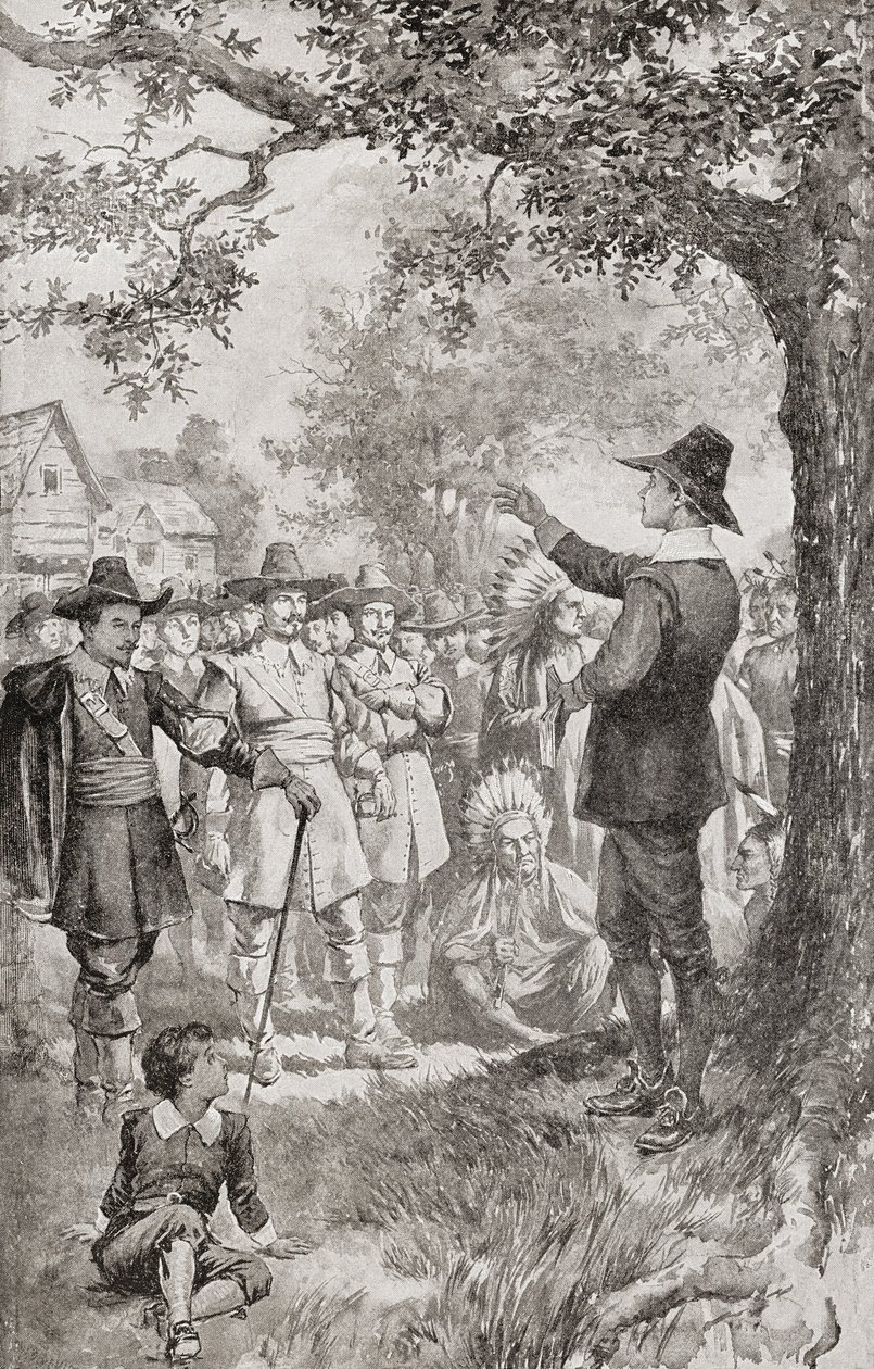 George Fox Preaching to a Crowd in Maryland, America in 1671 During a Four-Day Meeting of Local Quakers by Unbekannter Künstler