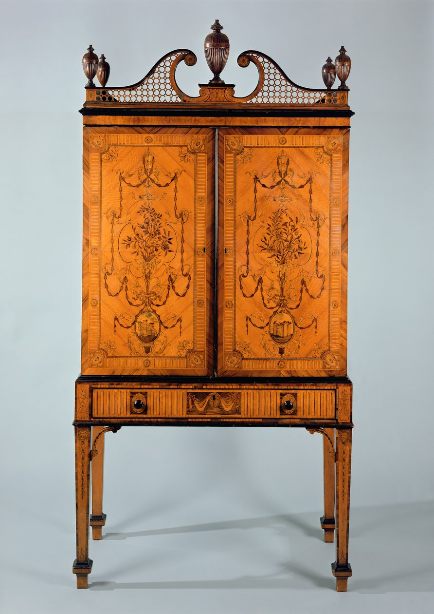 George III Craven cabinet, satinwood and marquetry, on stand by Unbekannt