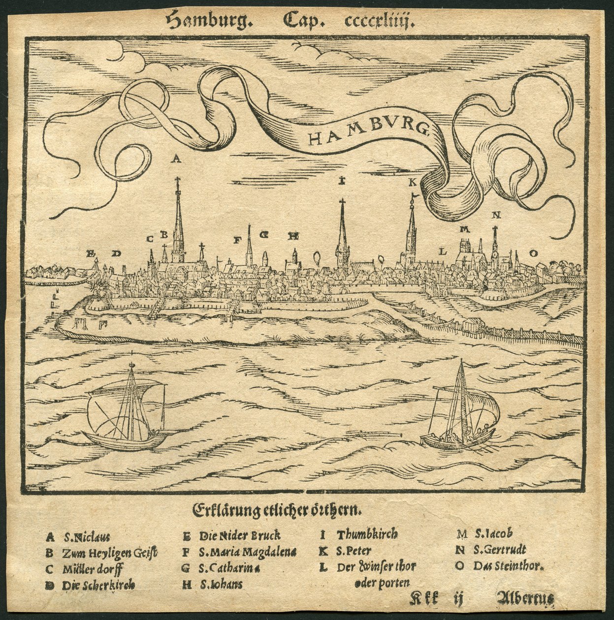 View of Hamburg, Illustration from the Cosmographia by Sebastian Muenster by Unbekannter Künstler