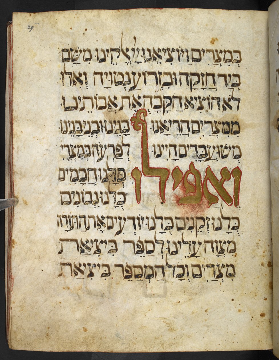 Gold lettering from Haggadah for Passover, Part 1, 2nd quarter of the 14th century by Unbekannter Künstler
