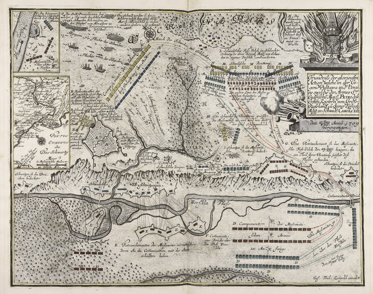 Plan of the Glorious Action Near Pultawa in Ukraine Between the Armies of Tsar Peter the Great of Russia and King Charles XII of Sweden, June 27 - July 8, 1709 by Unbekannter Künstler