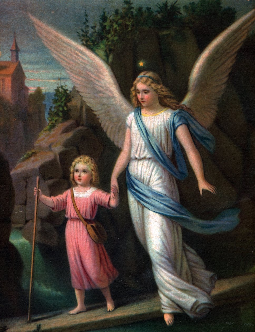 Guardian Angel. (Litho, circa 1920) by Unbekannter Künstler