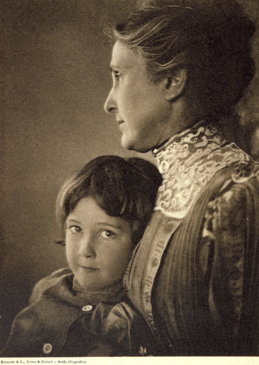 Half-length portrait of a child tenderly embraced by an elderly lady by Unbekannter Künstler