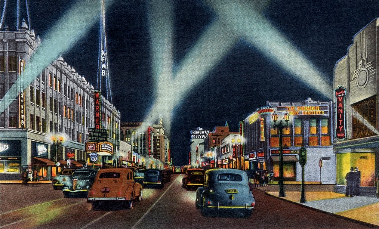 Hollywood Boulevard at Night, California by Unbekannter Künstler