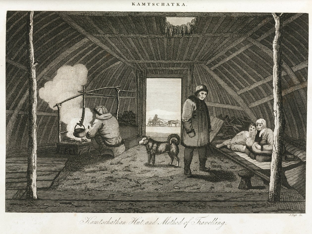 Hut in Kamchatka (eastern peninsula of Russia) and transport sled, around 1810 by Unbekannt