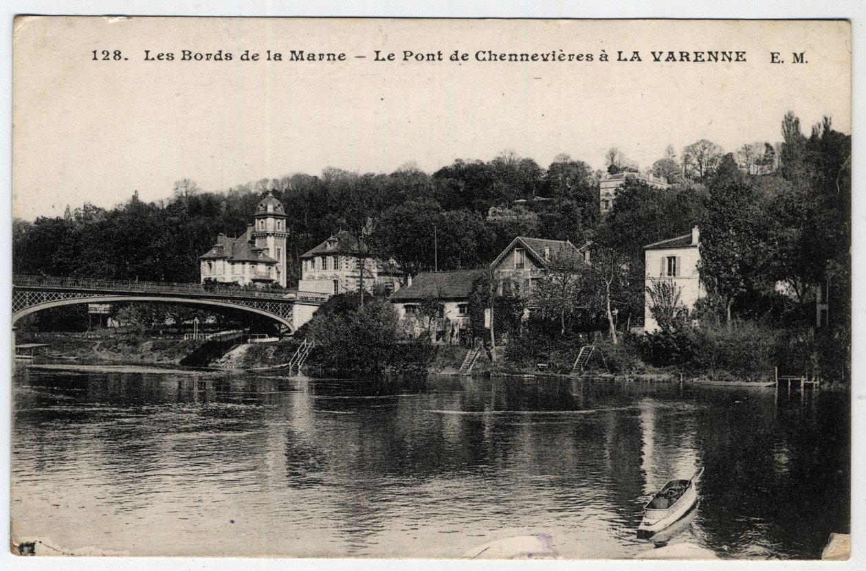 Ile de France, Val de Marne, La Varenne: the banks of the Marne and the bridge of Chennevieres, with the chateau des Rets - Postcard dated 1910-1919 by Unbekannt