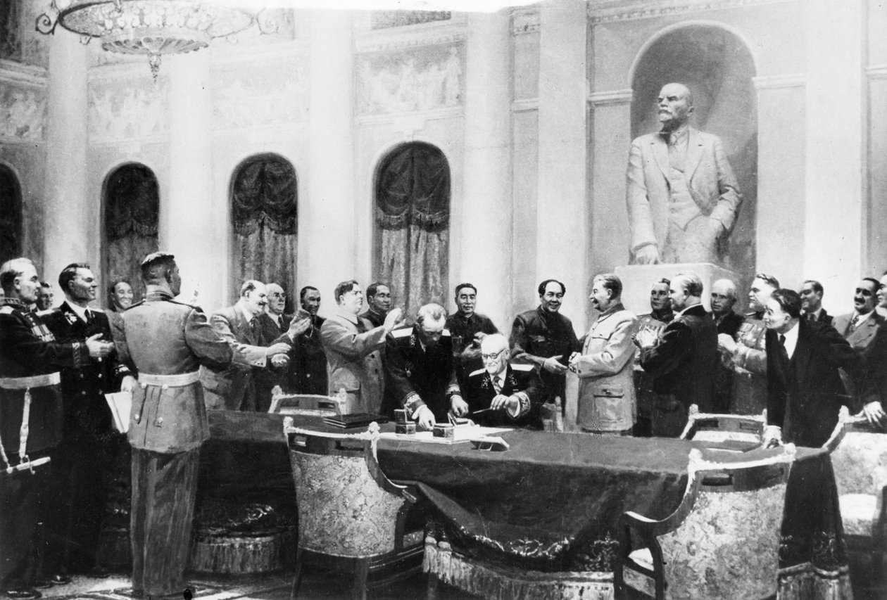 In the Name of Peace, Depicting the Signing of the Treaty of Friendship, Alliance, and Mutual Assistance Between the Soviet Union and the Chinese People by Unbekannt