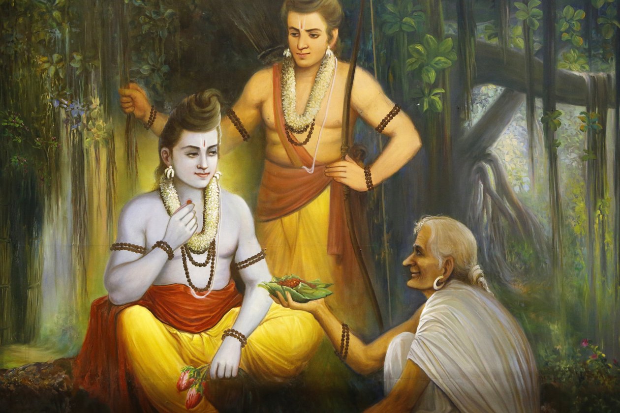 Jalaram Prathna Hindu Temple, Leicester: Fresco of Rama Meeting Shabari Who Offers Food to Ramacandra, United Kingdom by Unbekannt