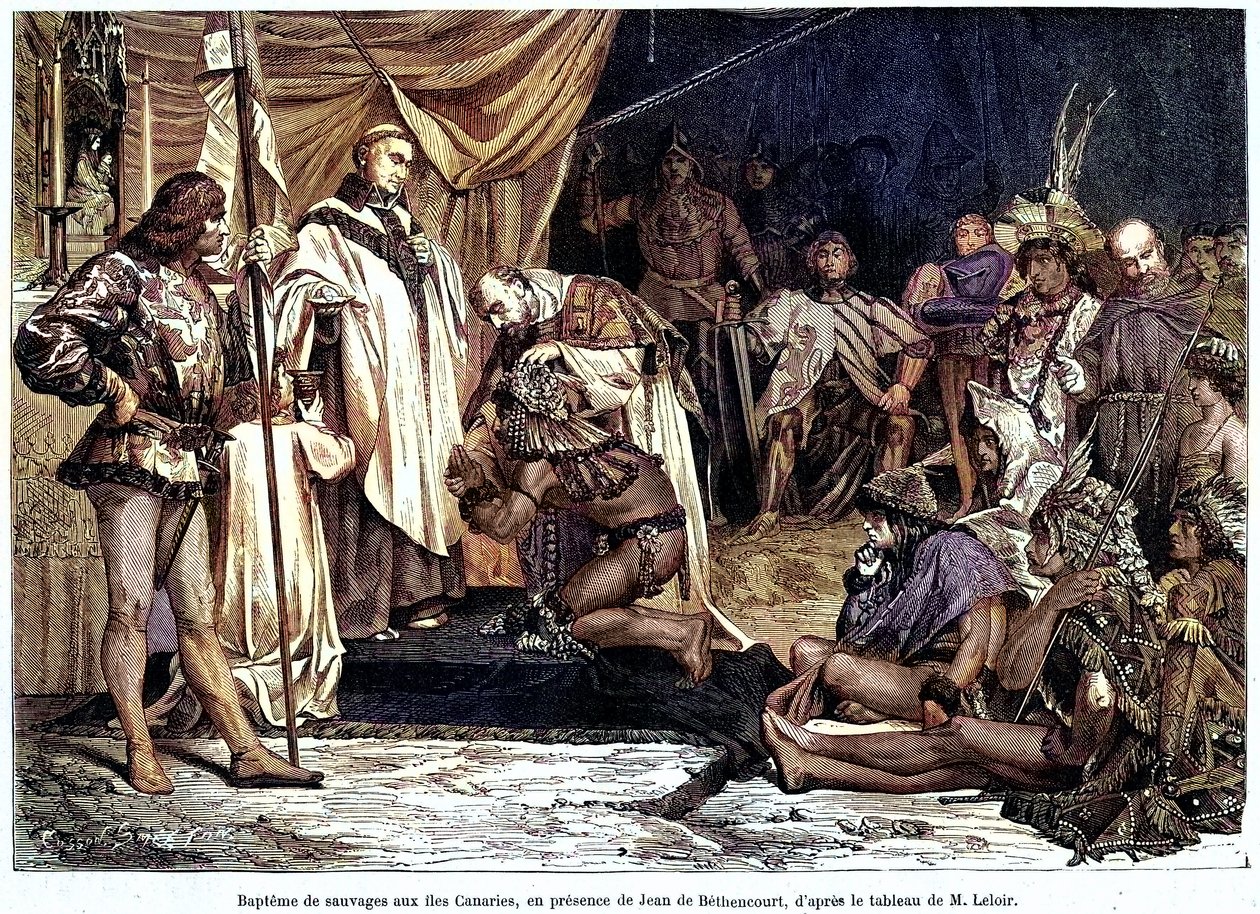 Jean de Bethencourt, Norman gentleman, Baron de Saint Martin le Gaillard, conquered and Christianized the Canary Islands in January 1405, from the magazine “Sur terre et sur mer” n°28, January 8 by Unbekannter Künstler