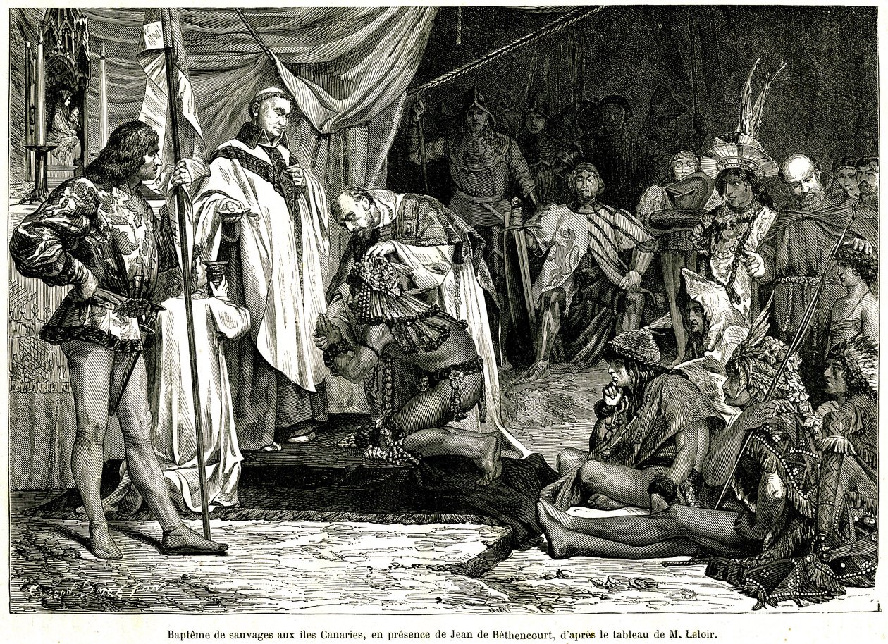 Jean de Bethencourt, Norman gentleman, Baron de Saint Martin le Gaillard, conquered and Christianized the Canary Islands in January 1405, from the magazine “Sur terre et sur mer” n°28, January 8 by Unbekannter Künstler