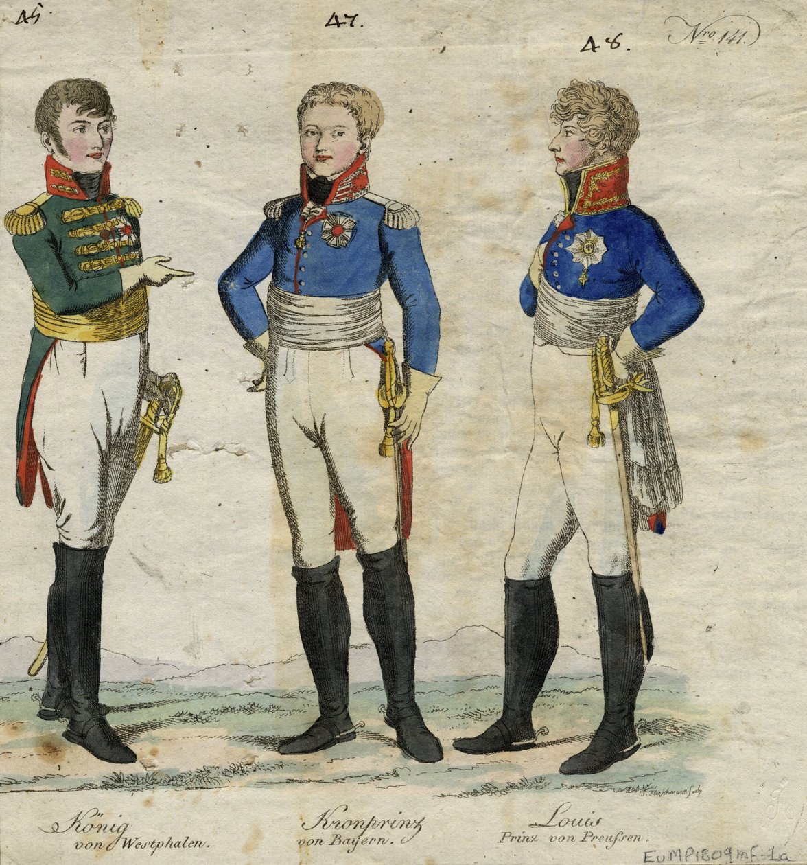 Jerome Bonaparte King of Westphalia, Prince Louis Ferdinand of Prussia and Ludwig I of Bavaria by Unbekannt