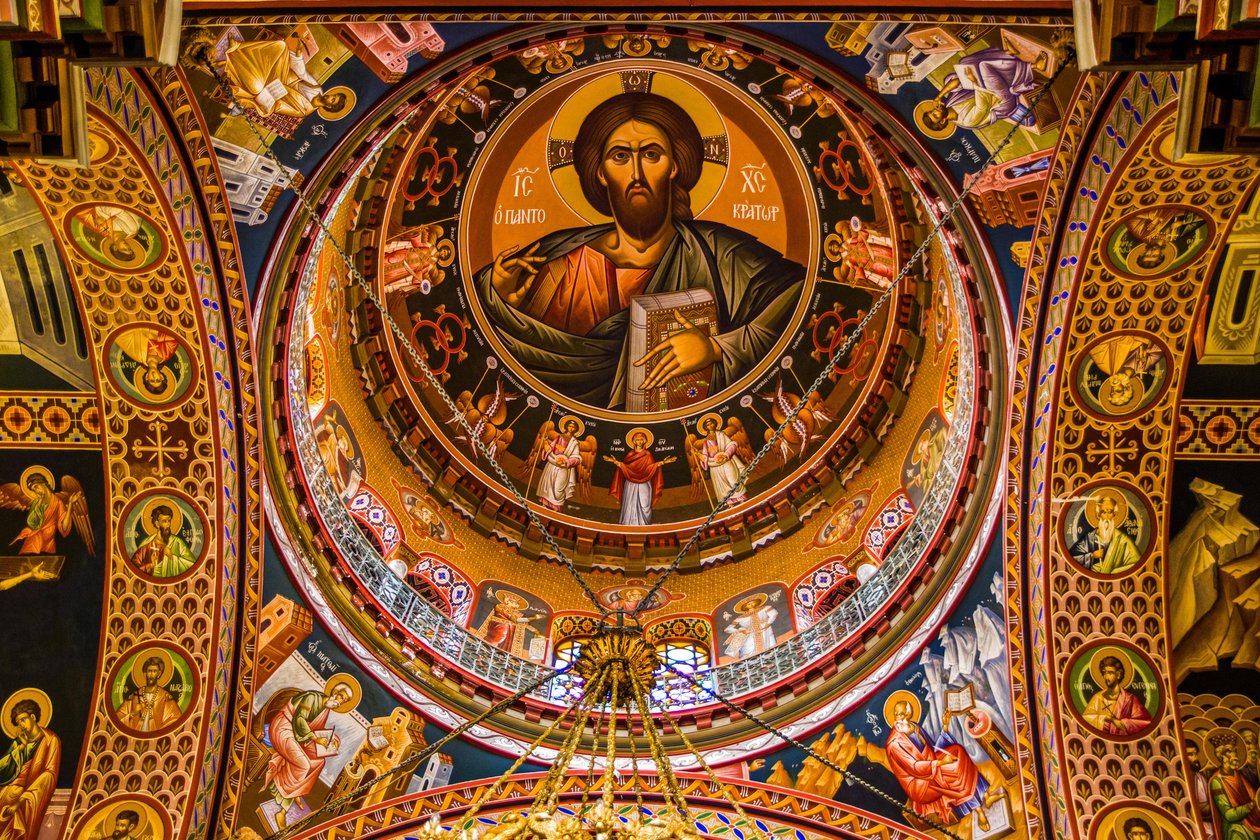 Jesus as Pantocrator, Byzantine Minas Cathedral with colourful frescoes, Heraklion by Unbekannter Künstler