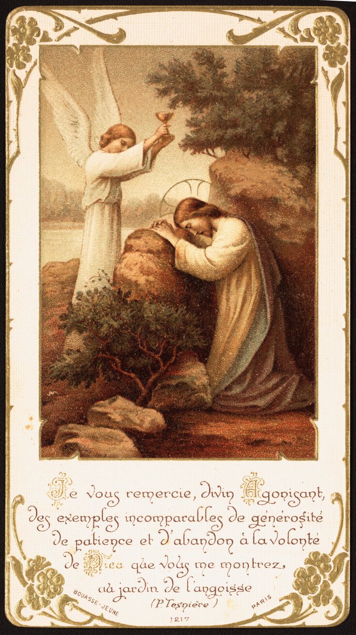 Jesus Kneeling in Prayer in the Garden of Gethsemane, an Angel Presenting Him a Chalice. Early 20th Century by Unbekannter Künstler
