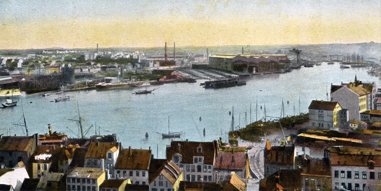 Kiel, Germany - view of the dockyard from the Nicolaikirche by Unbekannter Künstler