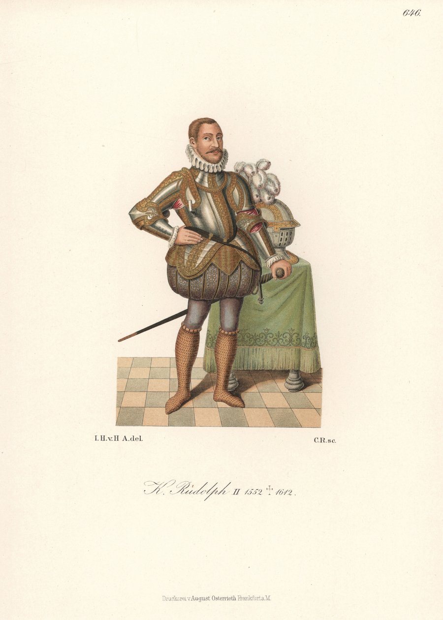 King Rudolph II, Holy Roman Emperor, King of Bohemia, Archduke of Austria. Chromolithograph from Hefner-Alteneck