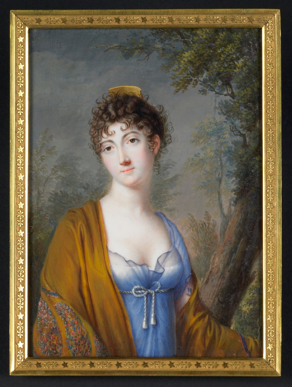 Lady in Blue with Yellow Shawl by Unbekannter Künstler