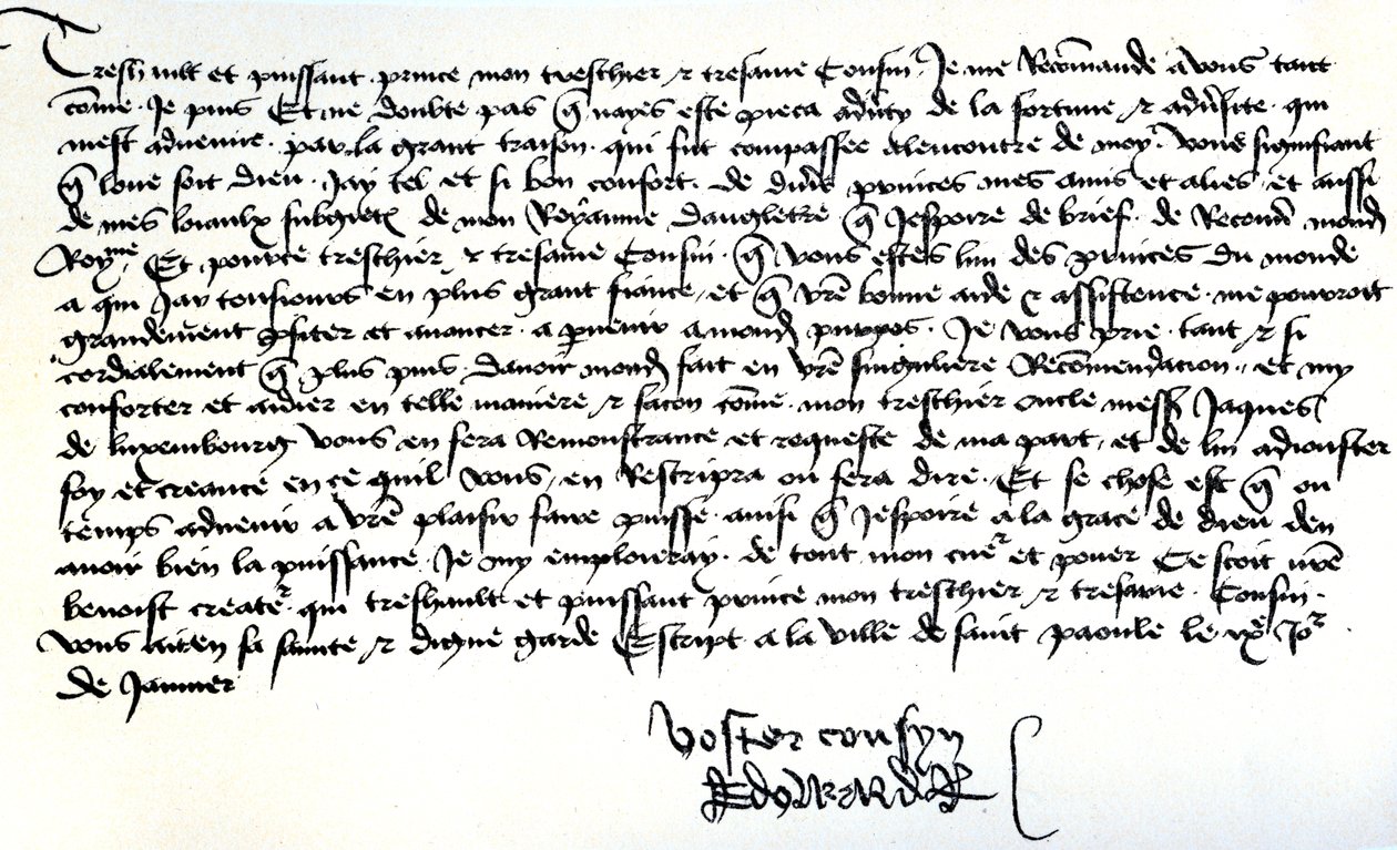 Letter from King Edward IV to Francis II, Duke of Brittany, asking for help in the recovery of his kingdom, written at Saint-Pol, 9 January by Unbekannt
