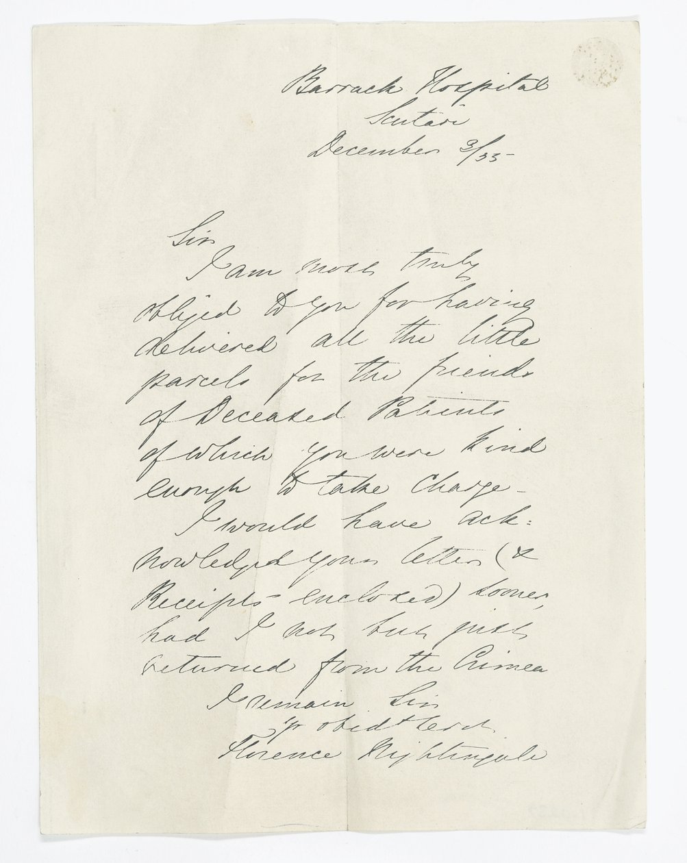 Letter written by Florence Nightingale, whilst at the Barrack Hospital, Scutari by Unbekannt