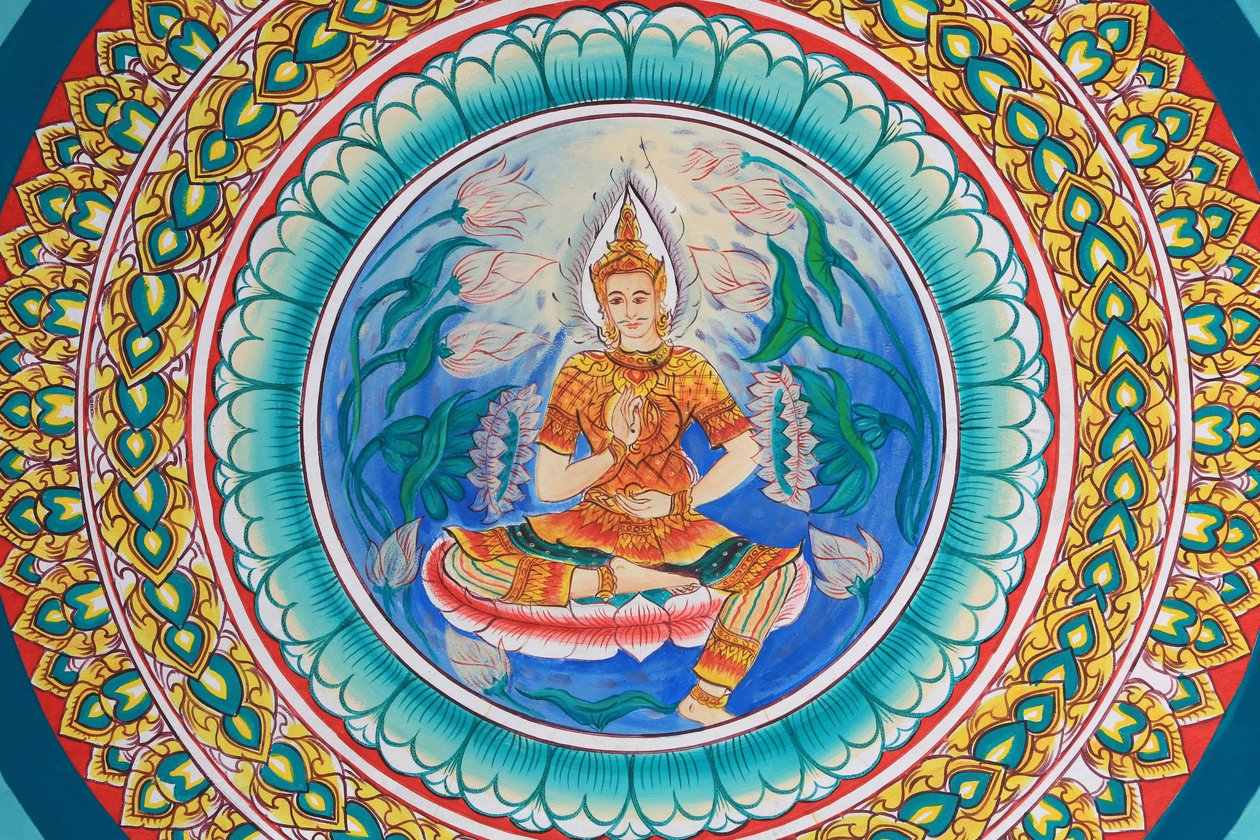 Life of Buddha. Ceiling Artwork Depicting the Life of Buddha. Wat Inpeng, Vientiane, Laos, 2015 by Unbekannt