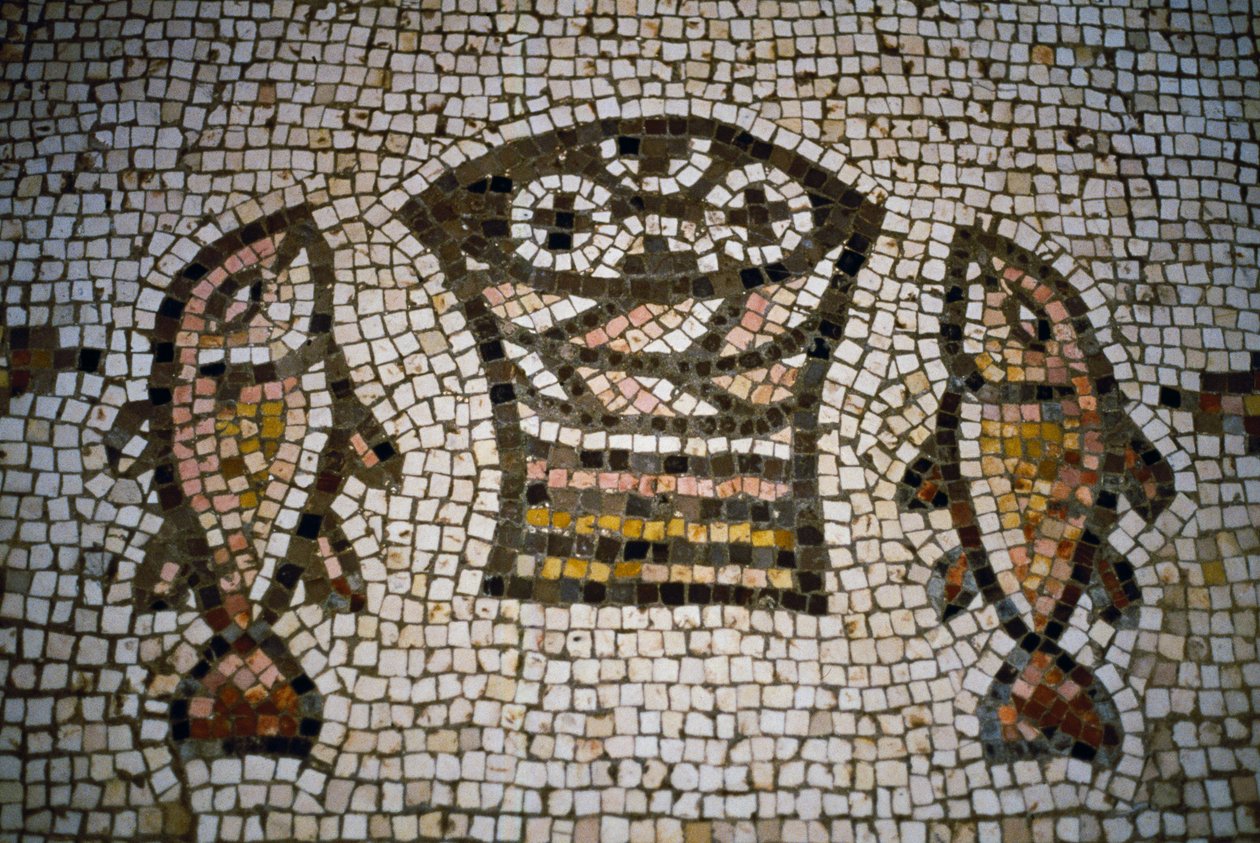 Loaves and fish, mosaic in the church of the Multiplication, 4th century, Tabgha, Israel by William M. Timlin