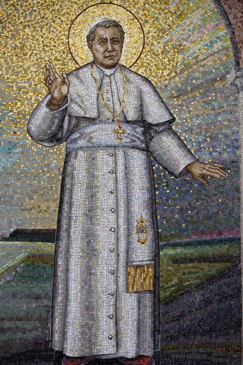 Madonna della Scala Benedictine Abbey, Noci, Apulia: Mosaic depicting Pope Pius X, Italy by Unbekannt