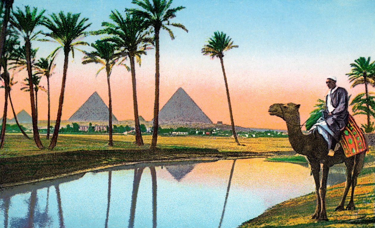 Man on a Camel Viewing the Pyramids of Gizeh by Unbekannter Künstler