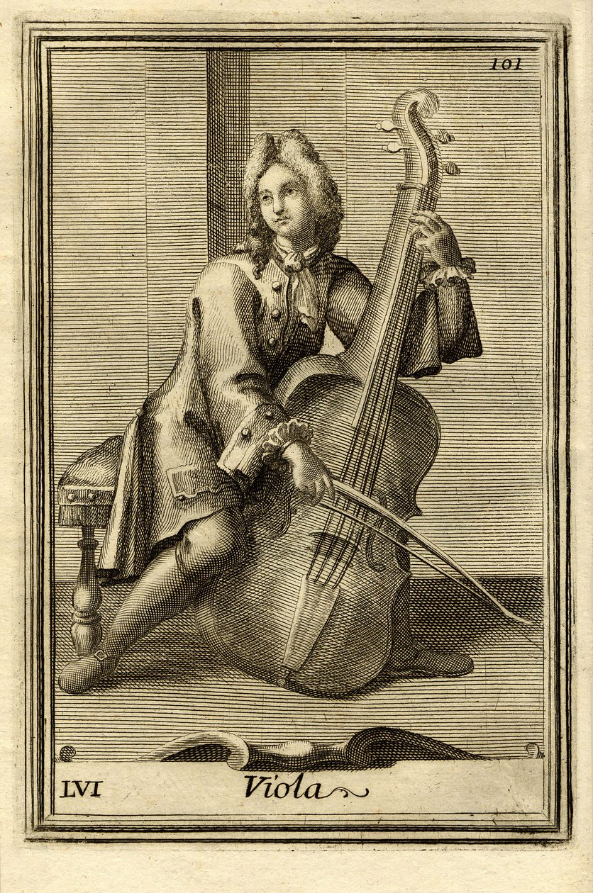 Man playing the cello. In Gabinetto Armonico by Filippo Bonanni, Rome by Unbekannter Künstler
