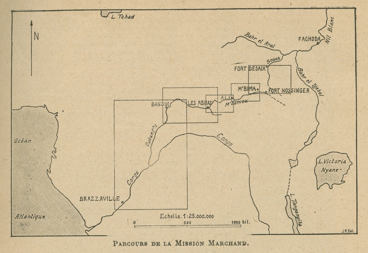 Map showing the route of the Marchand Mission in 1898 by Unbekannt