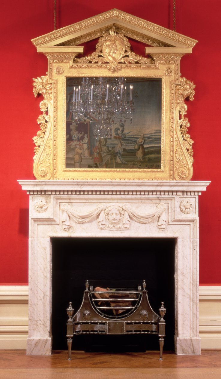 Marble Chimney-Piece Carved with Ogee and Dentils and Applied 