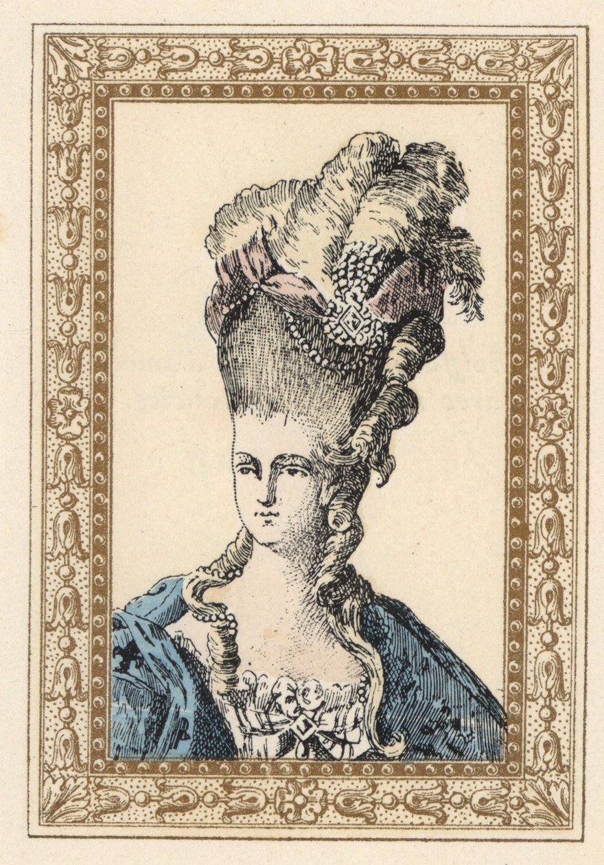 Marie Antoinette, wife of King Louis XVI of France, in elaborate hairstyle crowned with ribbons and pearls by Unbekannter Künstler