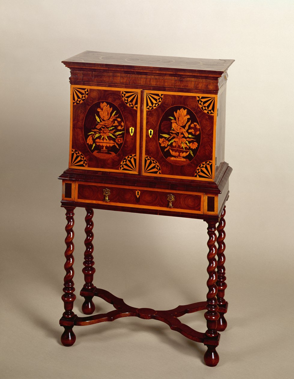 Marquetry cabinet on stand, walnut veneered, late 17th century by Unbekannt