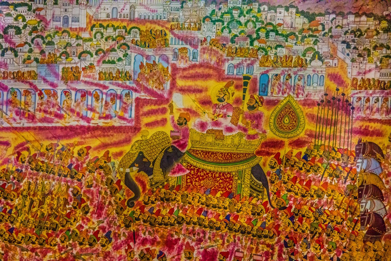 Miniature painting from the fort in Jodpur, Holi festival, Mandawa, Rajasthan, India, Asia by Unbekannter Künstler