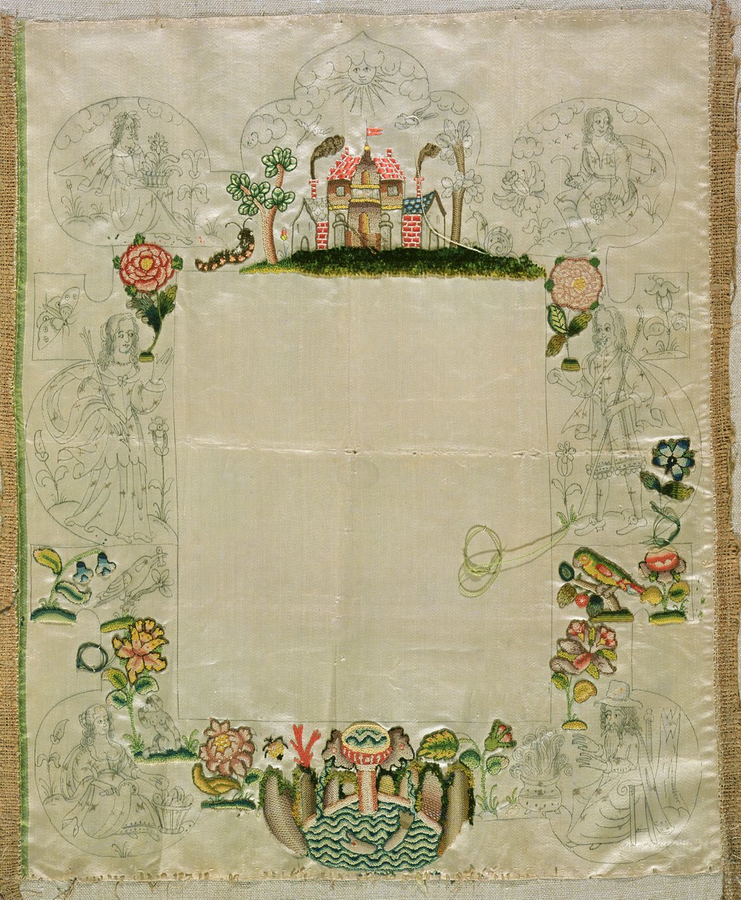 Mirror frame, unfinished embroidery in coloured silks, mid-17th century by Unbekannt