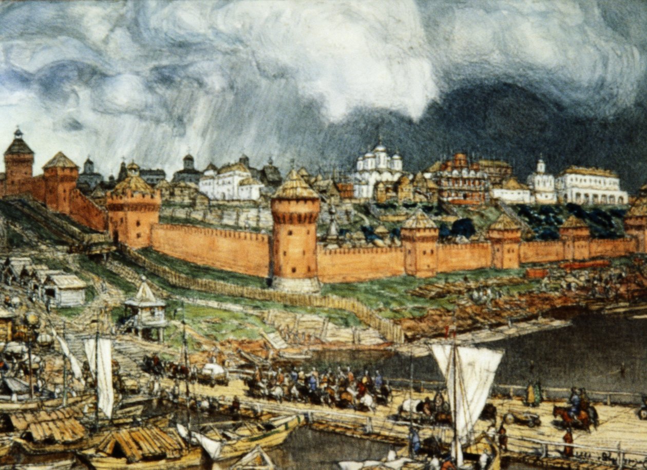 Moscow Kremlin During the Reign of Ivan III (Ivan the Great) in the 16th Century by Apolinary Vasnetsov (1921) by Unbekannter Künstler