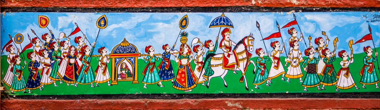 Mural painting in the old town of Bundi, Bundi, Rajasthan, India, Asia by Unbekannter Künstler