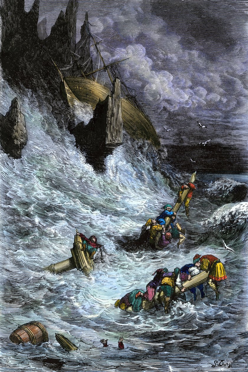 Sinbad and his companions after the 1001 nights (Colour engraving by Gustave Dore) by Unbekannter Künstler