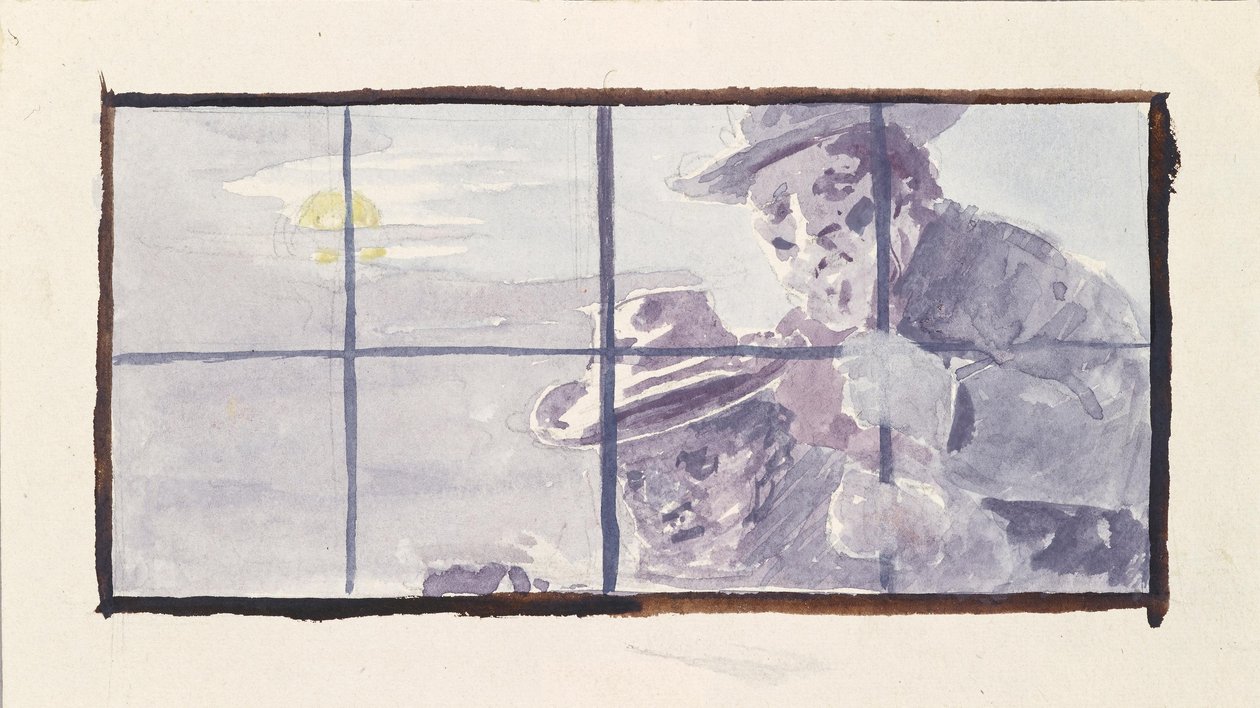 Night Scene with Two Men in Front of a Barred Window. Study by Unbekannter Künstler