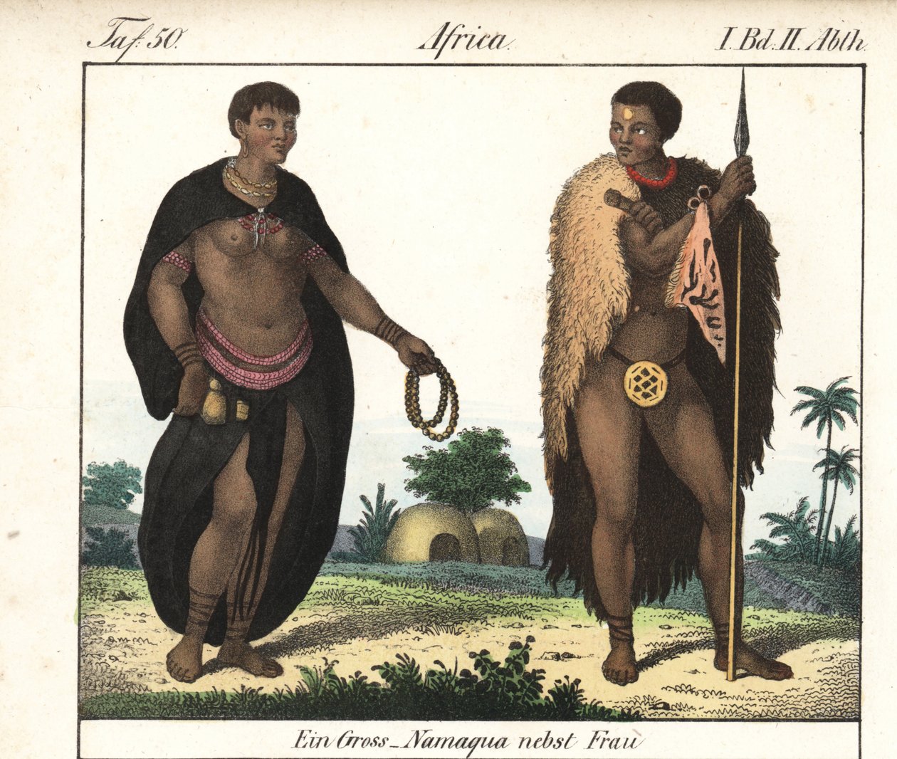 Nama couple (South Africa). Lithography for the book: “Galerie complete en tableaux fideles des peuples d