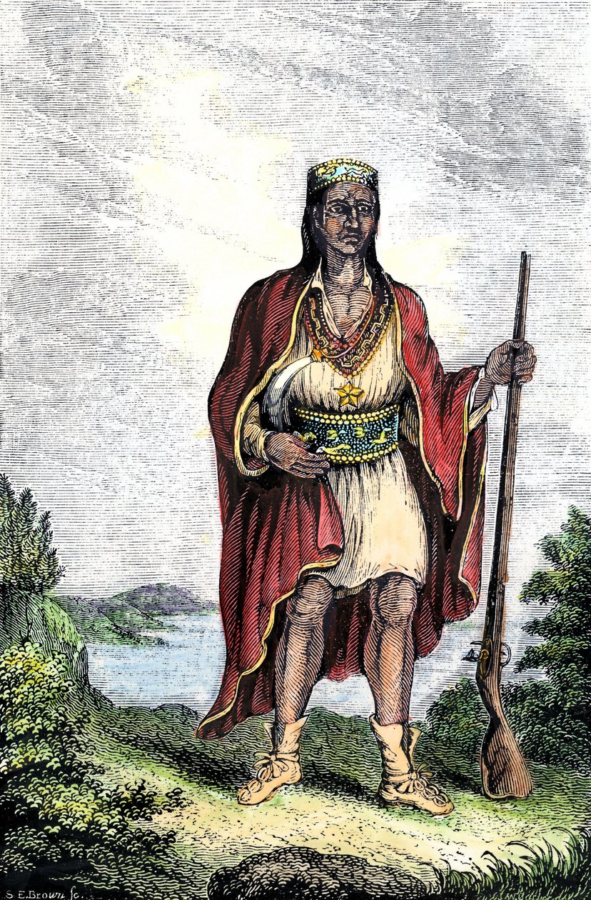 Native population of America: Indians of the United States. Metacomet (c. 1639-1676), also known as King Philip or Metacom, chief of the Wampanoag (Massachusetts, New England). Colour engraving by Unbekannter Künstler