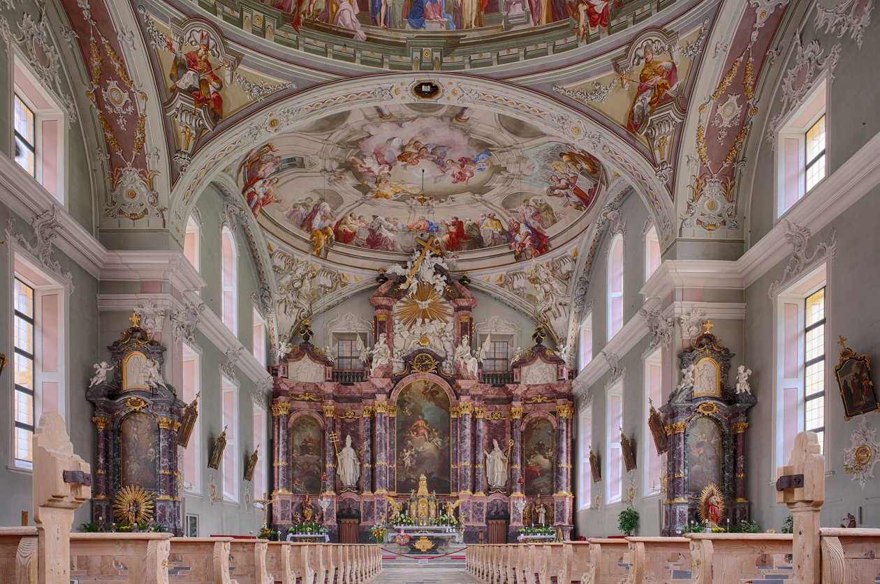 Nave, Altar, Ceiling Painting, Interior Photograph, St. George Catholic Parish Church, Neustift, Stubai Valley, Tyrol, Austria by Unbekannter Künstler
